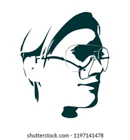 Face side view. Elegant silhouette of a woman spectacles