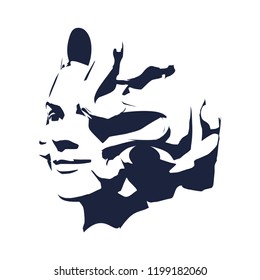 Face side view. Elegant silhouette of a female head. Retro hairstyle