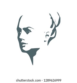 Face side view. Elegant silhouette of a female head. Short hair.