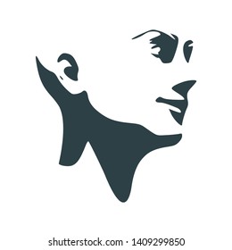 Face side view. Elegant silhouette of a female head. Portrait of a happy smiled woman