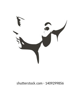 Face side view. Elegant silhouette of a female head. Portrait of a happy smiled woman