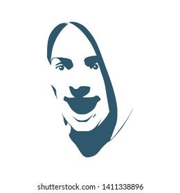 Face side view. Elegant silhouette of a female head. Surprised beautiful woman with open mouth.