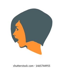 Face side view. Elegant silhouette of a female head. Surprised beautiful woman with open mouth.