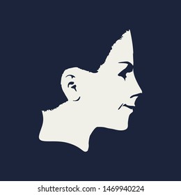 Face side view. Elegant silhouette of a female head. Portrait of a happy smiled woman.
