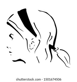 Face side view. Elegant silhouette of a female head. Portrait of a happy woman