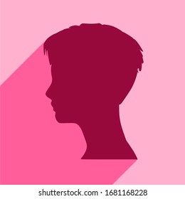 Gesichtsansicht. Elegante Silhouette eines weiblichen Kopfes. Web-Symbol mit langem Schatten