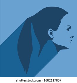 Vista lateral de cara. Silueta elegante de cabeza femenina. Icono web con sombra larga
