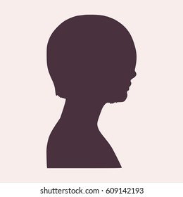 Face side view. Elegant silhouette of a female head. Vector Illustration. Short hair. Monochrome gamma.