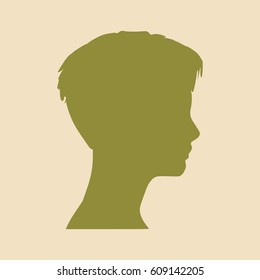 Face side view. Elegant silhouette of a female head. Vector Illustration. Short hair. Monochrome gamma.