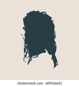 Face side view. Elegant silhouette of a female head. Vector Illustration. Long curly hair. Monochrome gamma.