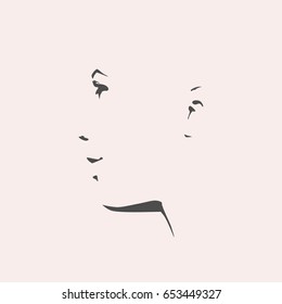 Face side view. Elegant silhouette of a female head. Vector Illustration. Monochrome gamma.