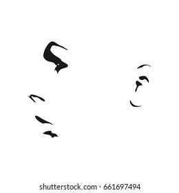 Face side view. Elegant silhouette of a female head. Vector Illustration. Monochrome gamma.