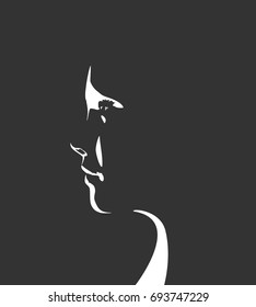 Face Side View. Elegant Silhouette Of A Female Head. Vector Illustration. Monochrome Gamma.