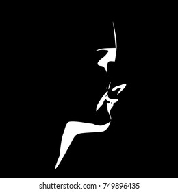 Face side view. Elegant silhouette of a female head. Monochrome gamma.