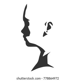 Face side view. Elegant silhouette of a female head. Monochrome gamma.