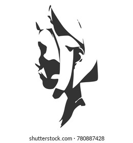 Face side view. Elegant silhouette of a female head. Monochrome gamma.