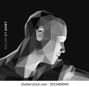 Face side view. Time to think. Giving it a little thought. Polygonal human head. Minimalistic design for business presentations, flyers or posters. 3d vector illustration.