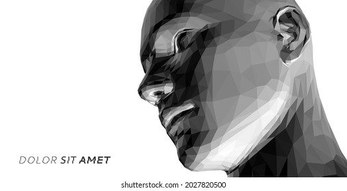 Face side view. Time to think. Giving it a little thought. Polygonal human head. Minimalistic design for business presentations, flyers or posters. 3d vector illustration.