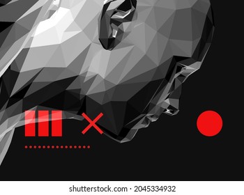 Face side view. Time to think. Giving it a little thought. Polygonal human head. Minimalistic design for business presentations, flyers or posters. 3d vector illustration.
