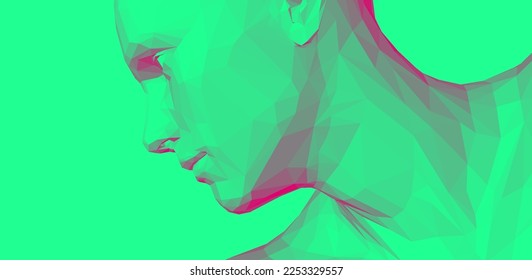 Face side view. Time to think. Giving it a little thought. Polygonal human head. Minimalistic design for business presentations, flyers or posters. 3d vector illustration.