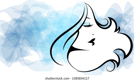 Face silhouette of a beautiful girl with curls of hair. Design for beauty salon and hairdresser