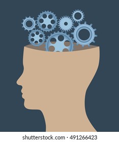 Face silhouette and gears vector illustration.