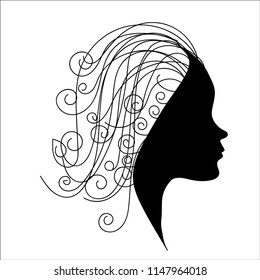 Abstract Woman Face Profile Line Art Stock Illustration 2126002814