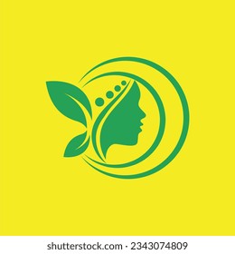 Enfrentar la silueta con hoja. Concepto de diseño para salón de belleza, masaje, cosméticos y spa. Diseño de logotipo vectorial 