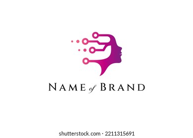 Face silhouette logo with technology combination in flat design style
