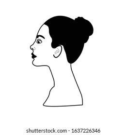 Face silhouette outline vector icon. Lady contour sign. Model symbol. Cosmetology and fashion logo. Avatar element. Woman profile. Flat simple line design illustration.