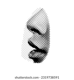 Face silhouette in profile in halftone. Dotted illustration isolated on a white background for thendy collage. Vector illustration.