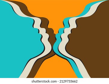 Arte vectorial de la silueta facial. Arte moderno en capas de papel digital. ilustración vectorial en el estilo de corte de papel. diseño para tarjeta de visita, presentaciones, folletos o carteles.