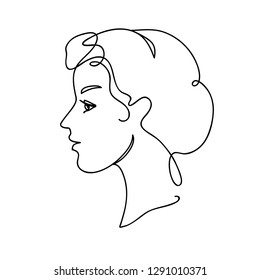 Face Silhouette vector illustration. Young attractive girl. Continuous drawing. Line art concept design