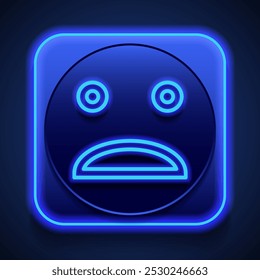Face simple icon, vector. Flat design. Blue neon style on button. With shadow.ai