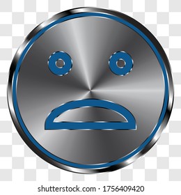 Face simple icon, vector on metal round button. Transparent grid