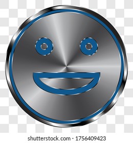 Face simple icon vector on metal round button. Transparent grid