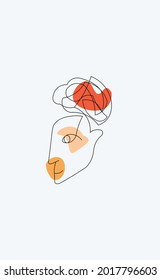 Cara, una sola línea. Minimalista y de colores. Rosa, Beige, Rojo.