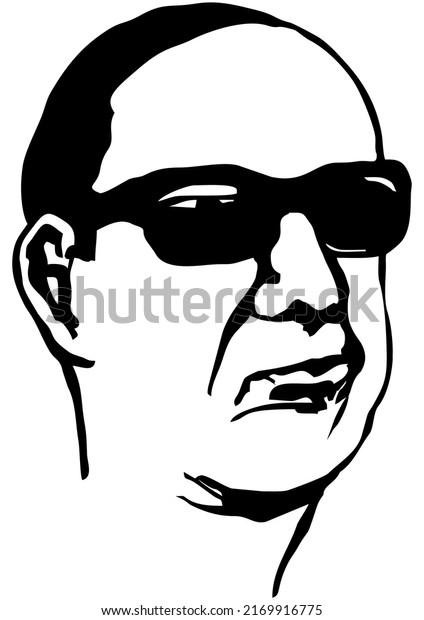 iThyx иконка для рисунка: Лицо скептического мужчины, в черных очках, с короткой прической. Векторный рисунок. Рисунок @iThyx