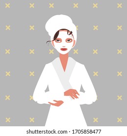 face skin, skin care, face care, woman, face mask, patches, care, spa, relax. vector illustration
