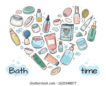Face skin illustration. Heart shaped objects isolated on white background.