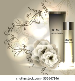 Face skincare premium ad design template. Essence Serum and Background Concept Skin Care Cosmetic.Camellia extract.