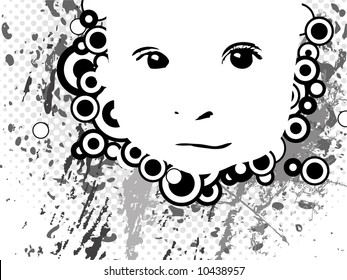Face of a small child - black and white abstract drawing