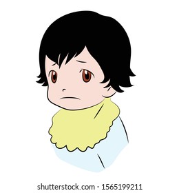The face of a small child is sad