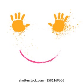 face smile created from orange colored hands, concept positive view, vector