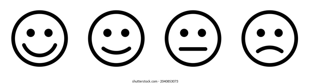 Face Smile Icon Positive, Negative Neutral. Emoji Icons For Rate Of Satisfaction Level. Happy And Sad Emoji Smiley Faces Line Art Vector Icon For Apps And Websites. Vectorv Illustration.