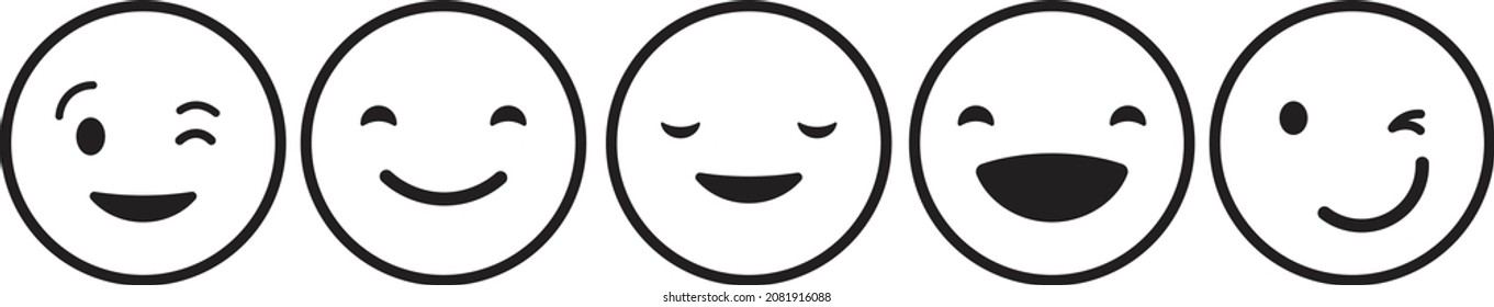 Face Smile Icon Positive, Negative Neutral. Emoji Icons For Rate Of Satisfaction Level. Happy And Sad Emoji Smiley Faces Line Art Vector Icon For Apps And Websites. Vector Illustration.