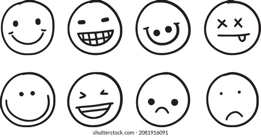 Face Smile Icon Positive, Negative Neutral. Emoji Icons For Rate Of Satisfaction Level. Happy And Sad Emoji Smiley Faces Line Art Vector Icon For Apps And Websites. Vector Illustration.