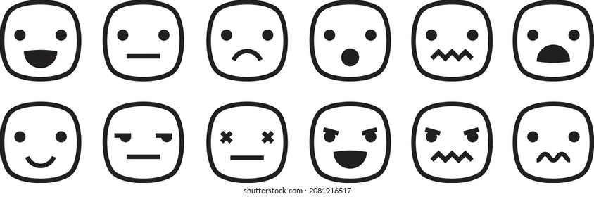 Face Smile Icon Positive, Negative Neutral. Emoji Icons For Rate Of Satisfaction Level. Happy And Sad Emoji Smiley Faces Line Art Vector Icon For Apps And Websites. Vector Illustration.