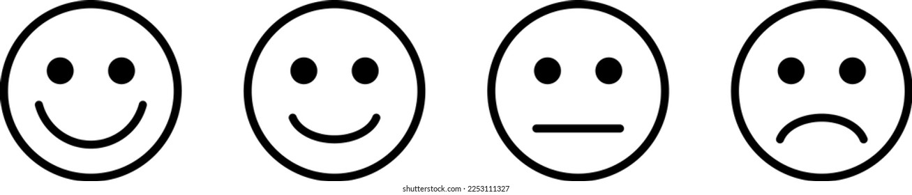 Face smile icon positive, negative neutral. Emoji icons for the rate of satisfaction level. Happy and sad emoji smiley faces line art vector icon for apps and websites. Vector illustration.	