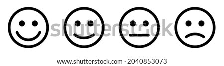 Face smile icon positive, negative neutral. Emoji icons for rate of satisfaction level. Happy and sad emoji smiley faces line art vector icon for apps and websites. Vectorv illustration.